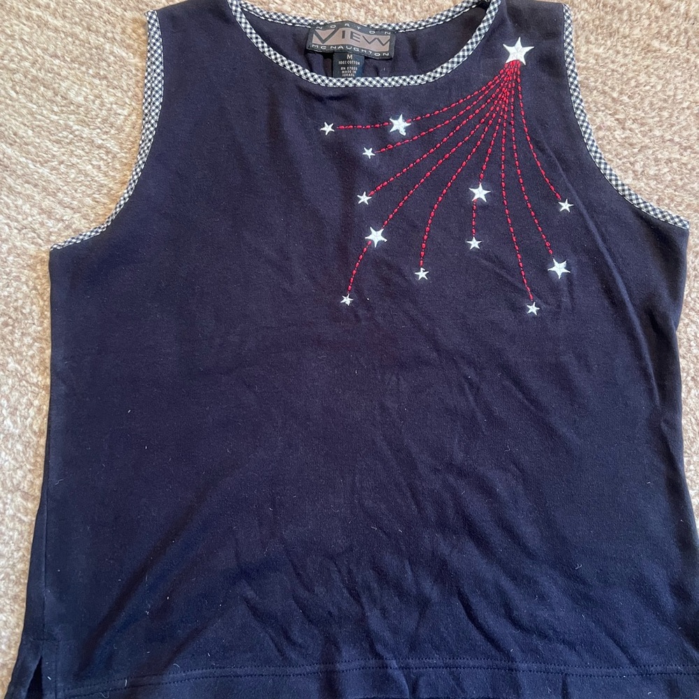 Norton McNaughton Black and White Tank Top with Red Star Design